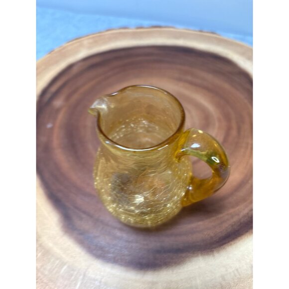 Hand Blown Amber Crackle Glass Miniature Pitcher with Handle 1970s - Picture 5 of 8